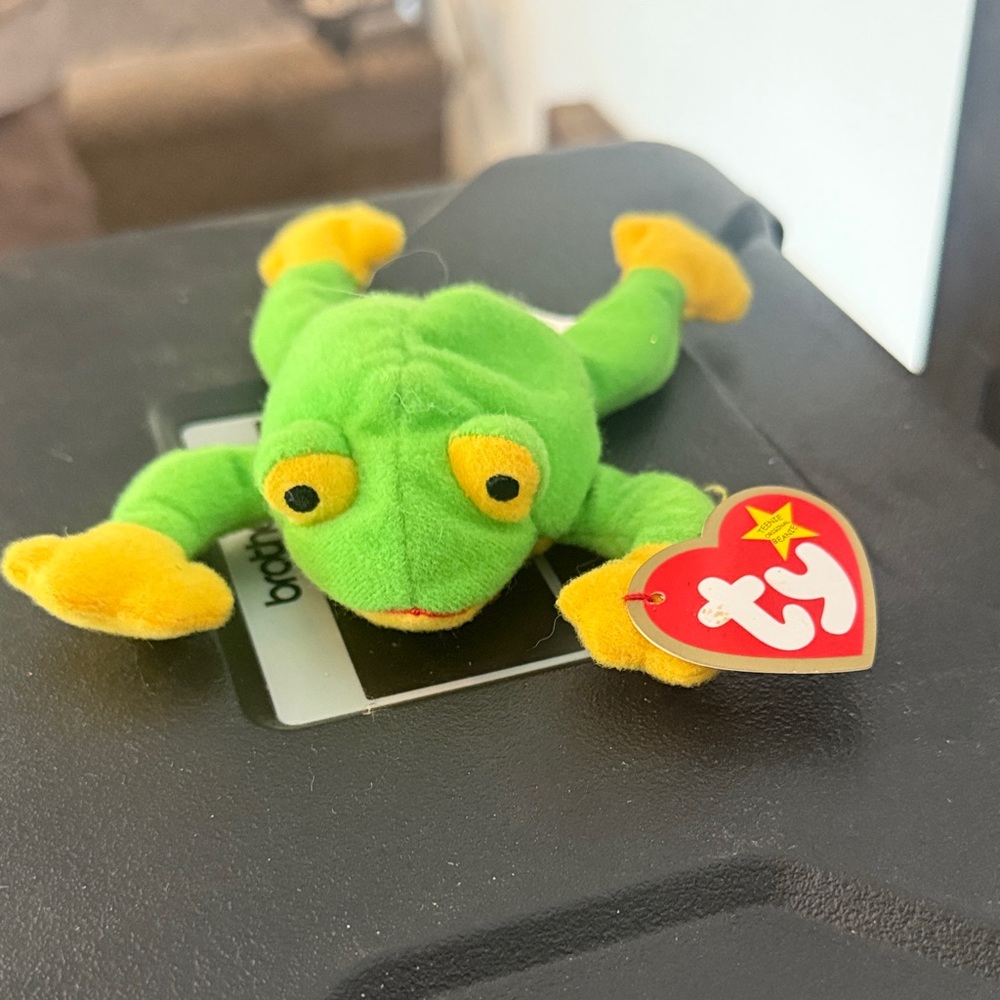 Ty Green and Yellow Frog Plush